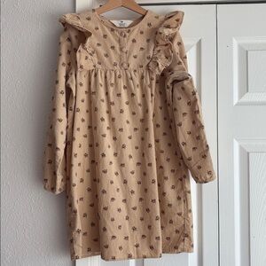 H&M Tan Floral Ruffle Corduroy Dress